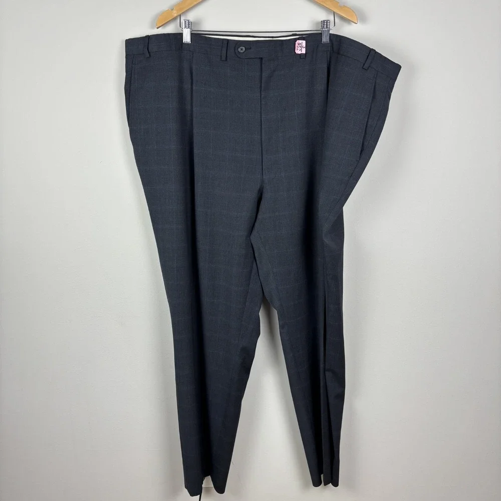 Jack Victor Suit Jacket Mens 56L Pants 52x31 Gray Windowpane Wool Reflex Stretch